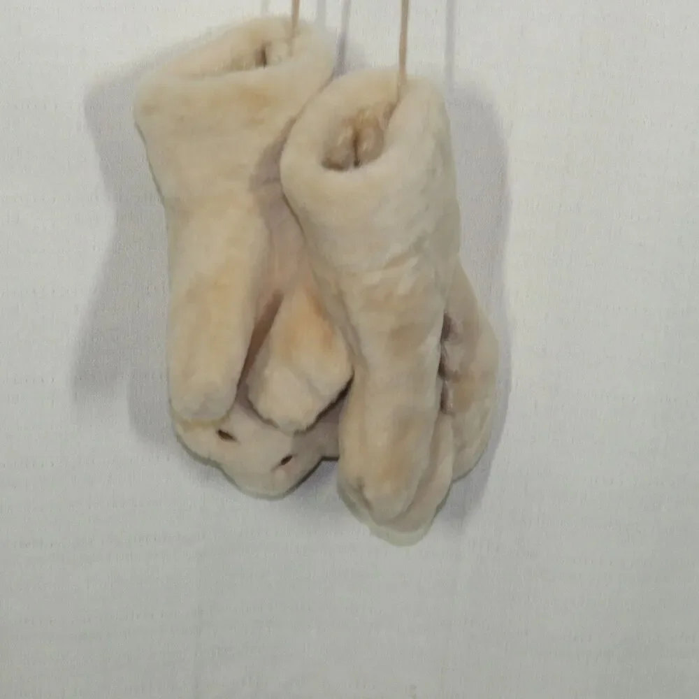 Women's Soft Cozy Plush Beige Dino Dinosaur Mittens Size Small-Medium